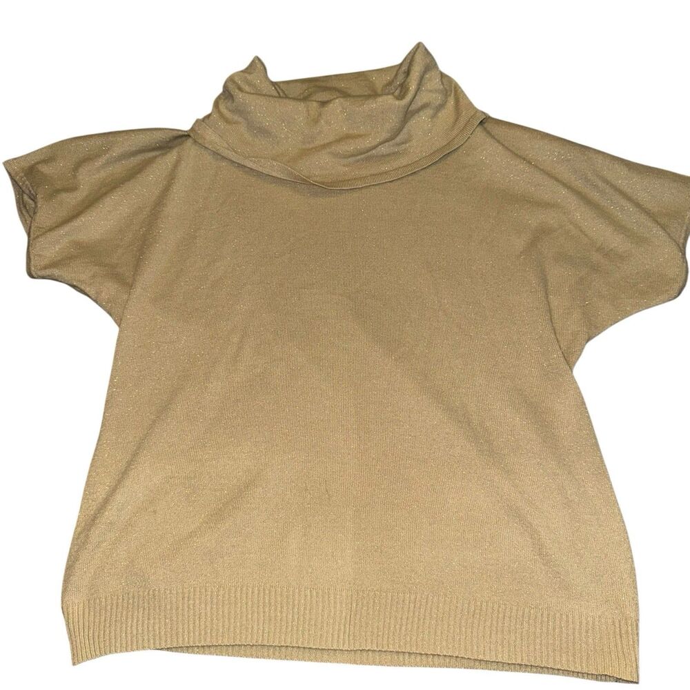 Sag Harbor Sweater Topβ Women XL Gold Shimmer TurtleNeck Short Sleeve